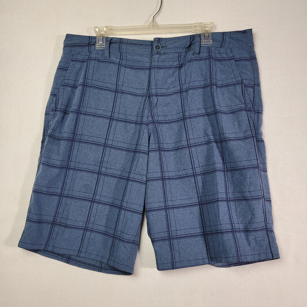 O'Neill Plaid Mens Size 36 Chino Shorts Blue/Black Plaid Print Pocket Skate Surf